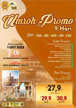 Paket Umrah Promo , 09 hari , Btt Ahz , Keberangkatan 01 Oktober 2025